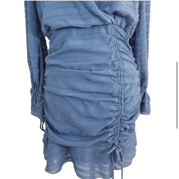 Style Rack Summer Sky Dusty Blue Long Sleeve Ruched Mini Dress Size Small - Picture 6 of 8